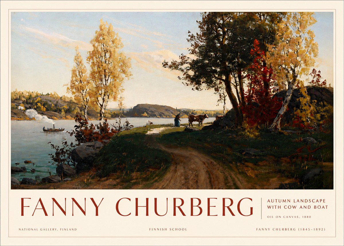 Fanny Churberg Autumn Landscape with Cow and Boat No3 - Plakat