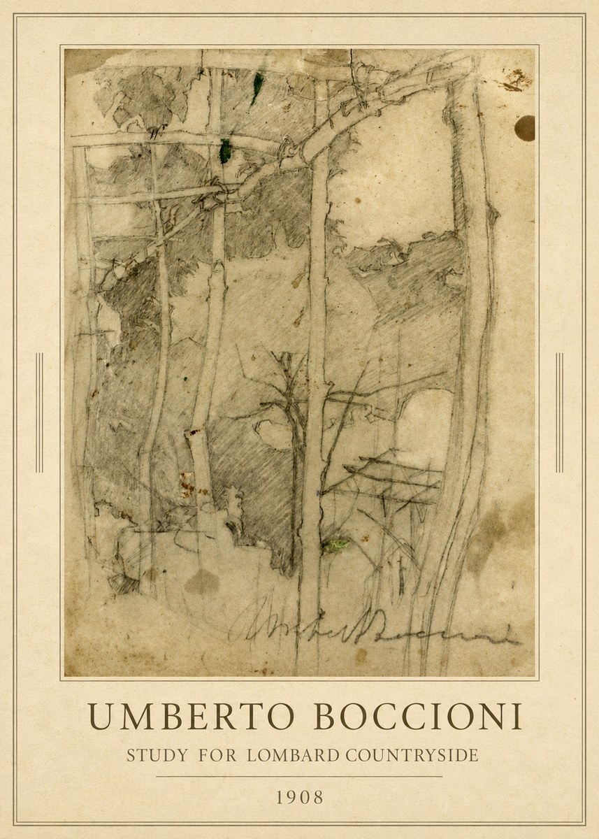 Umberto Boccioni Study for Lombard Countryside No1 - Plakat