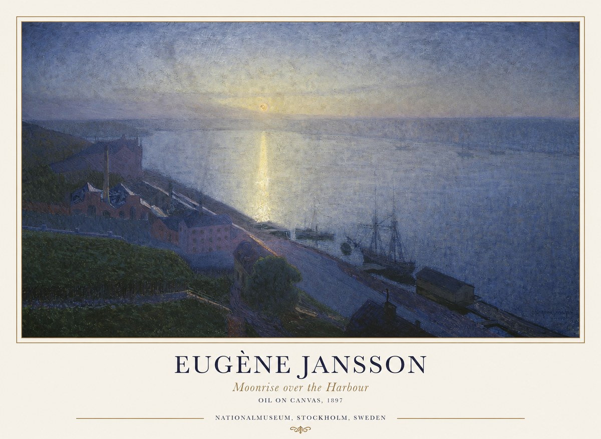 Eugène Jansson Moonrise over the Harbour No1 - Plakat