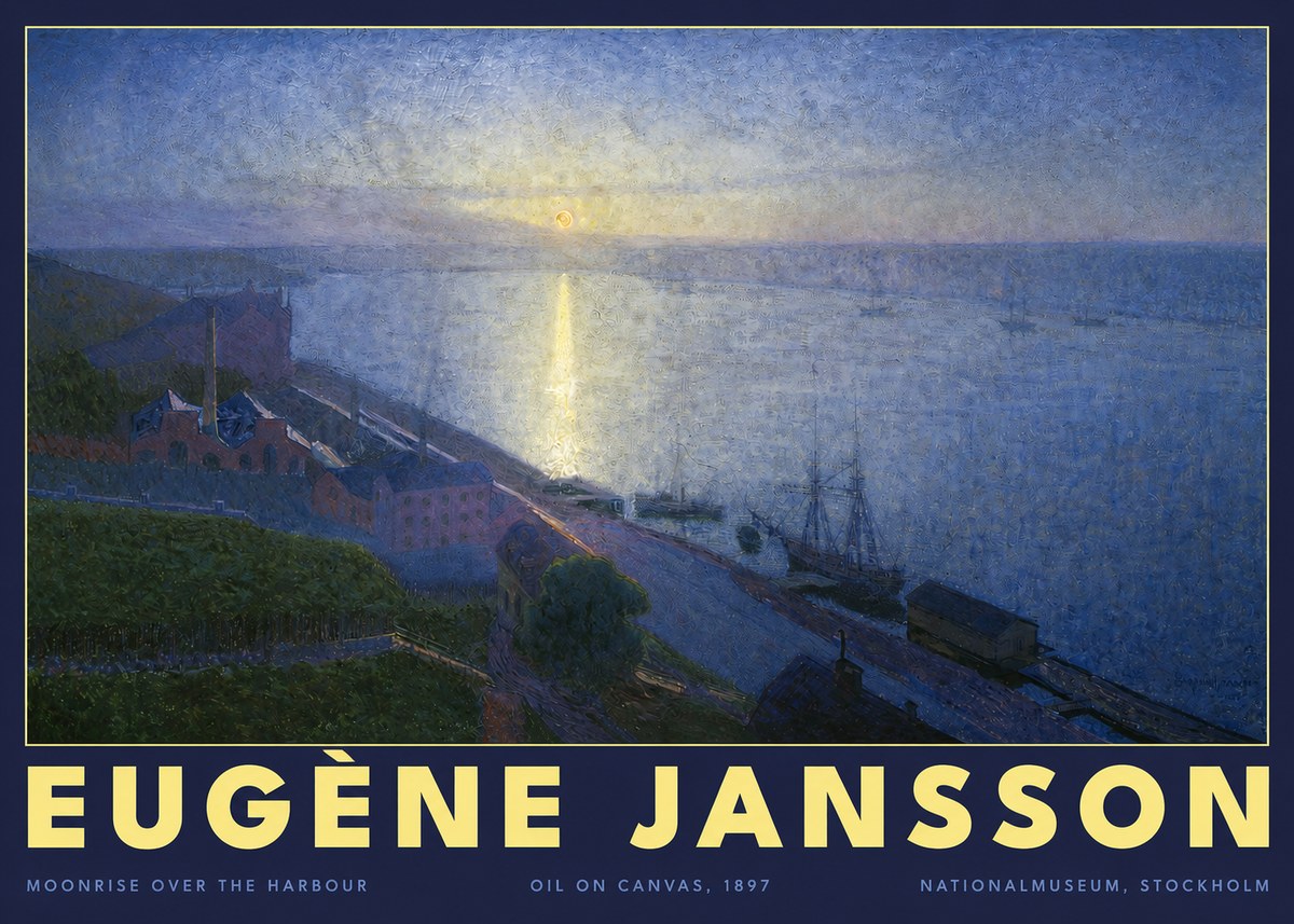 Eugène Jansson Moonrise over the Harbour No2 - Plakat