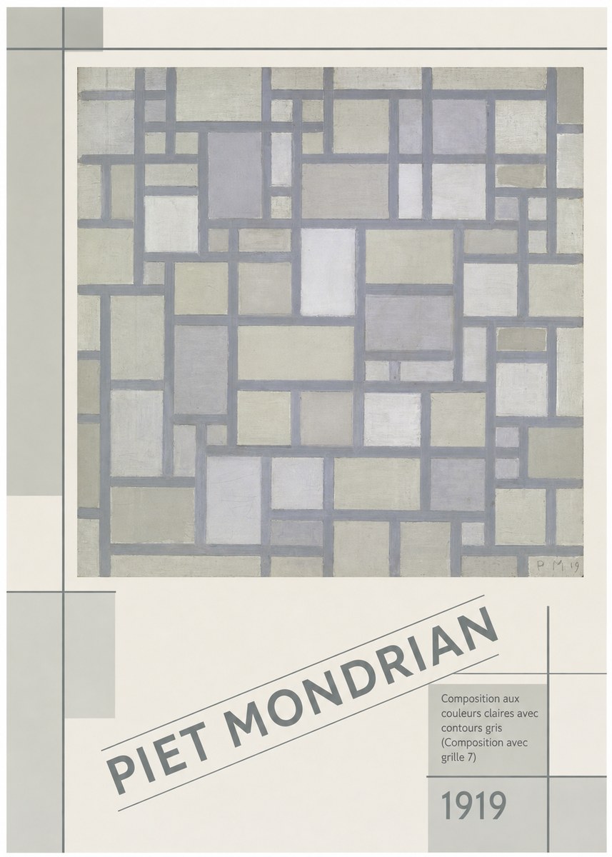 Piet Mondrian Composition Aux Couleurs Claires Avec Contours Gris (Composition Avec Grille 7) No5 - Plakat