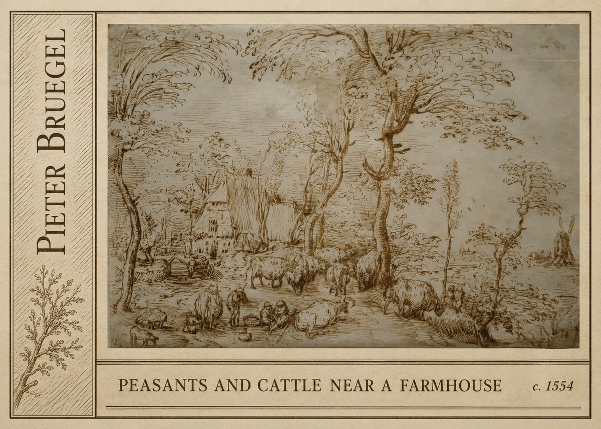Pieter Bruegel Peasants and Cattle Near a Farmhouse No2 - Plakat