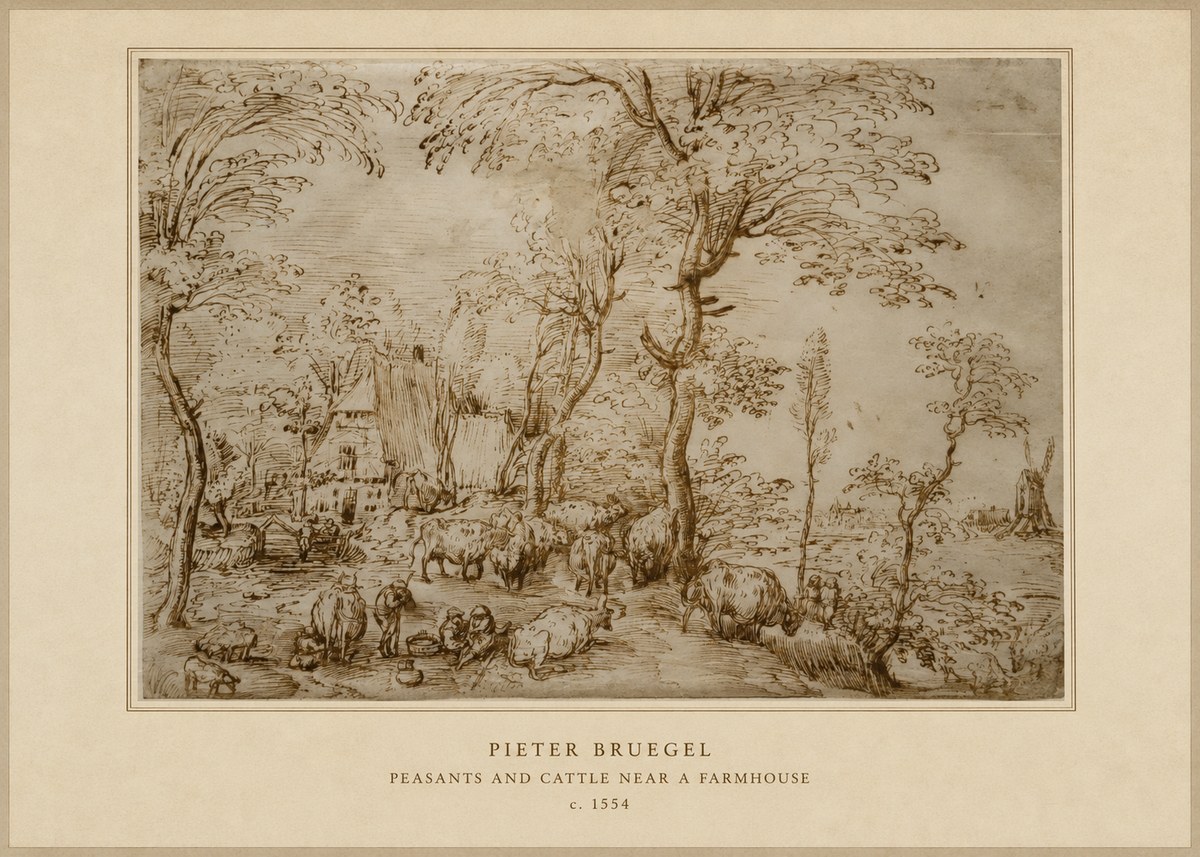 Pieter Bruegel Peasants and Cattle Near a Farmhouse No4 - Plakat