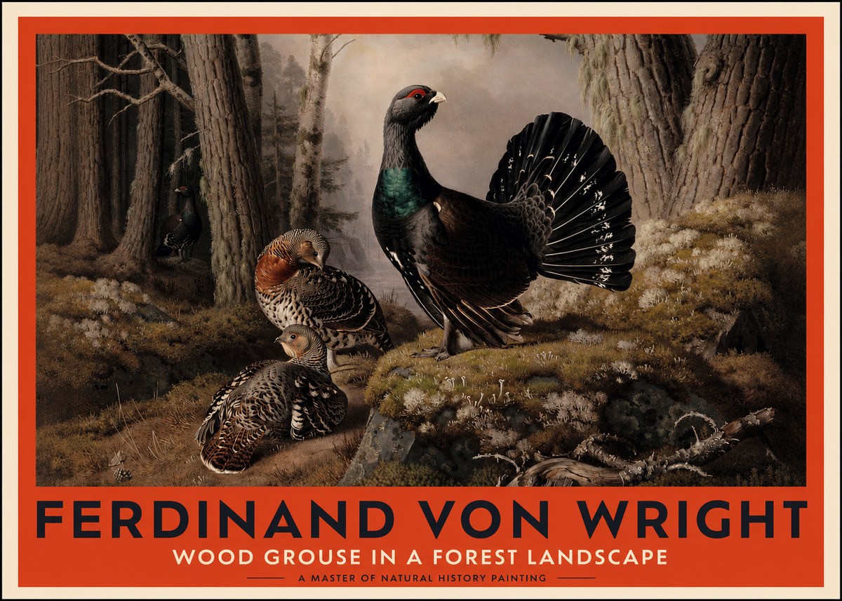 Ferdinand von Wright Wood Grouse in a Forest Landscape No2 - Plakat