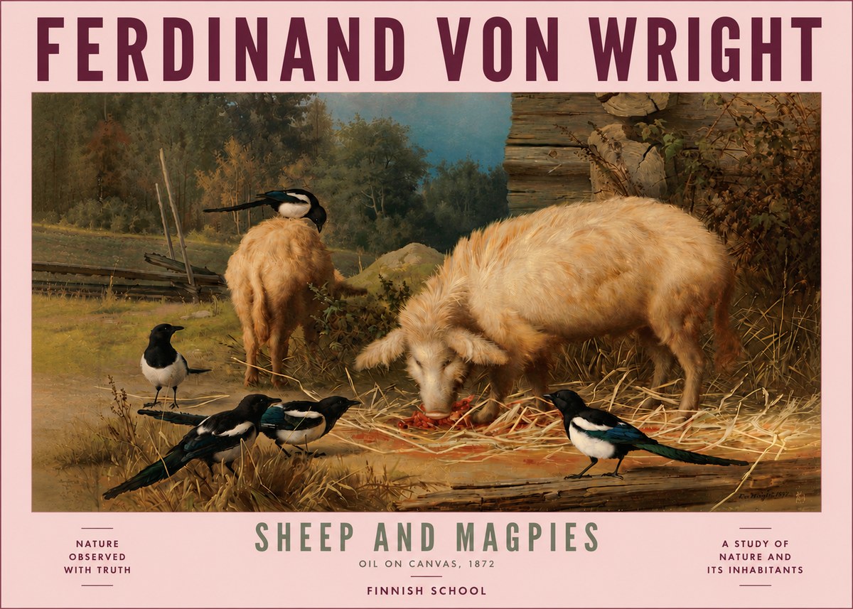 Ferdinand von Wright Sheep and Magpies No5 - Plakat