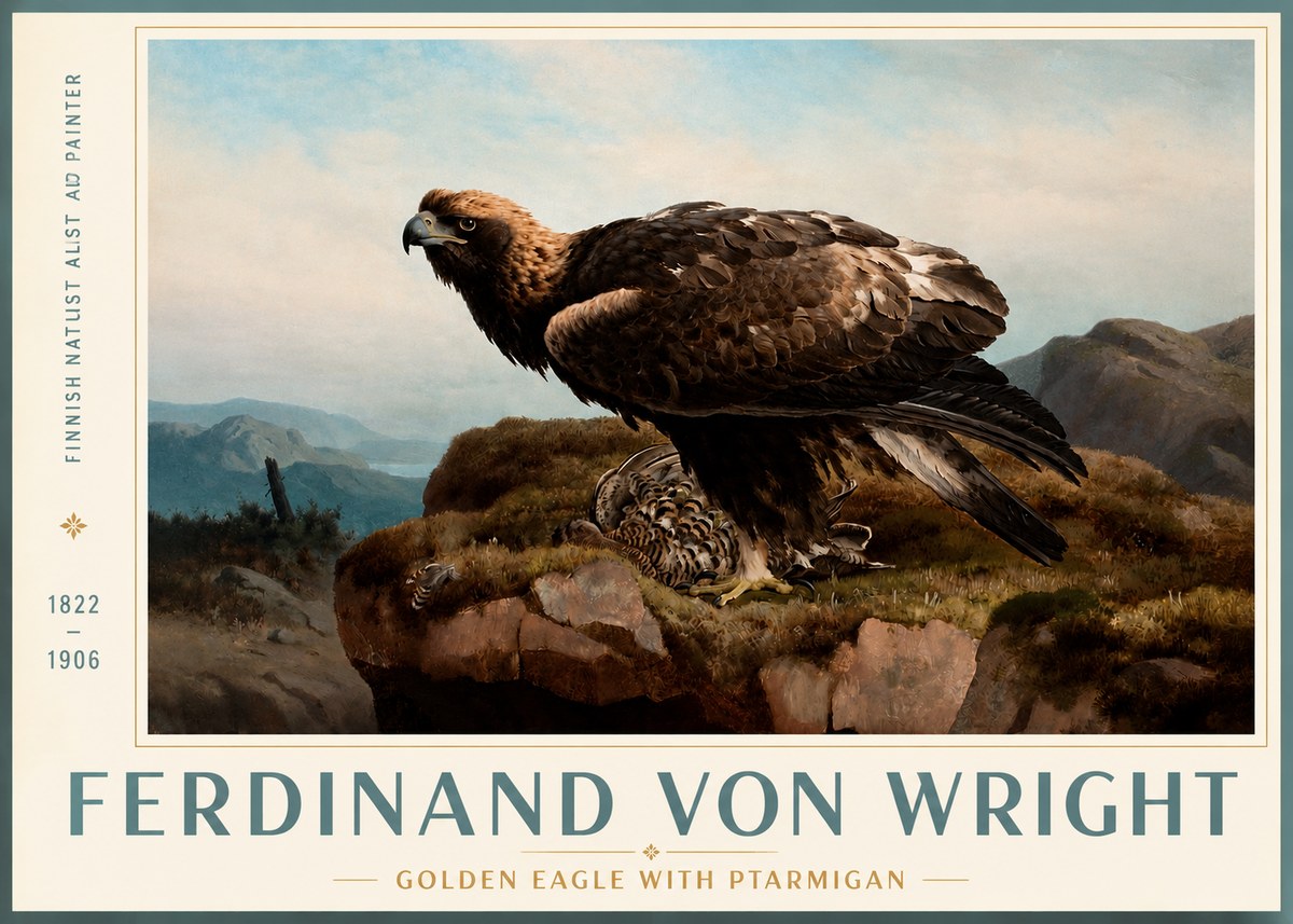 Ferdinand von Wright Golden Eagle with Ptarmigan No3 - Plakat