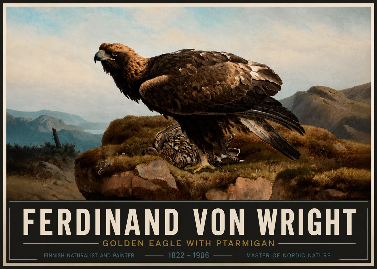 Ferdinand von Wright Golden Eagle with Ptarmigan No4 - Plakat