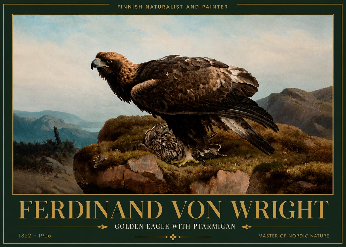 Ferdinand von Wright Golden Eagle with Ptarmigan No6 - Plakat
