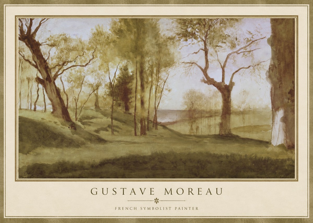 Gustave Moreau Wooded River Landscape No1 - Plakat