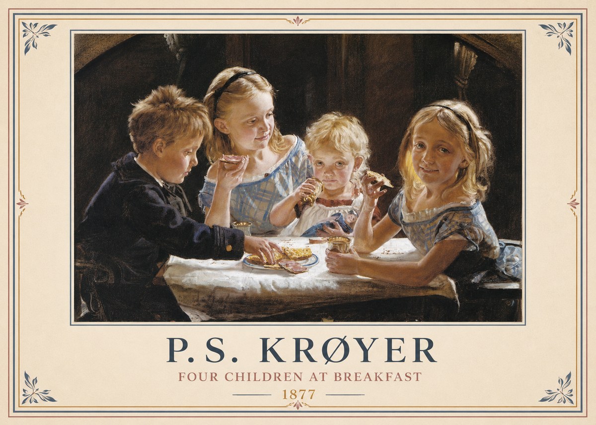 P.S. Krøyer Four Children at Breakfast No6 - Plakat