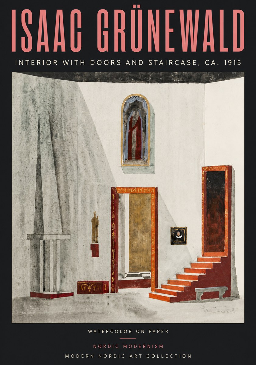 Isaac Grünewald Interior with Doors and Staircase, Ca. 1915 No5 - Plakat