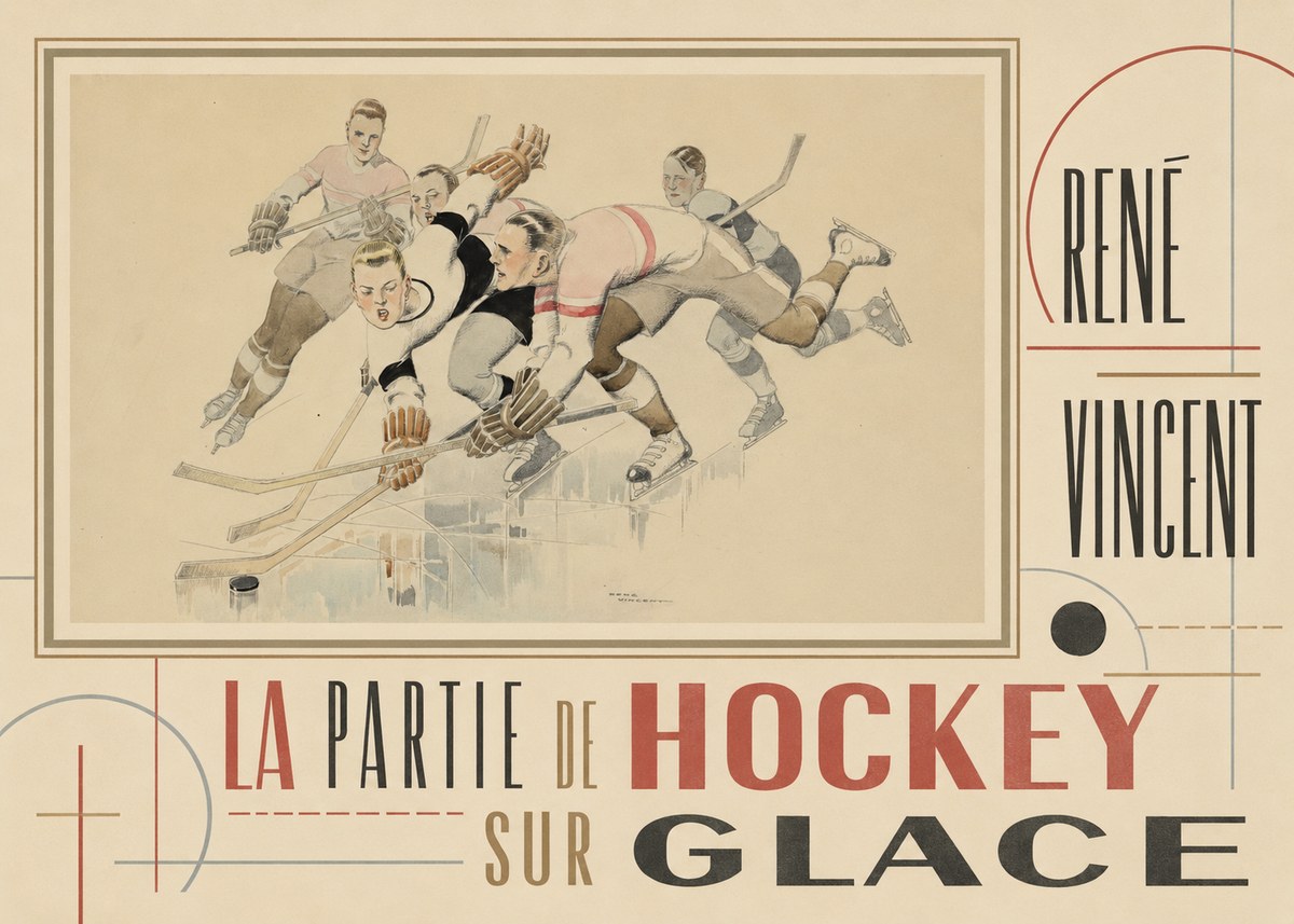 René Vincent La Partie De Hockey Sur Glace No5 - Plakat