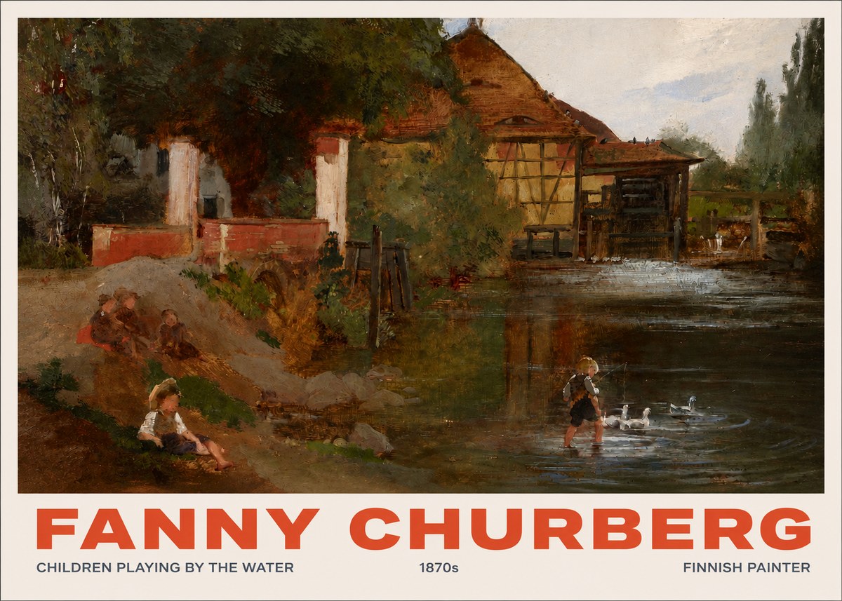Fanny Churberg Children Playing by the Water No2 - Plakat