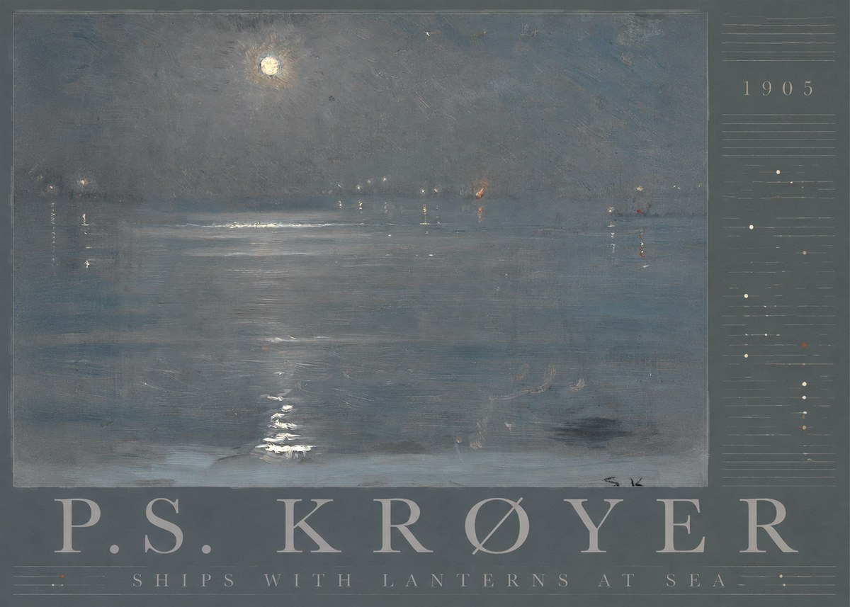 P.S. Krøyer Ships with Lanterns at Sea No3 - Plakat