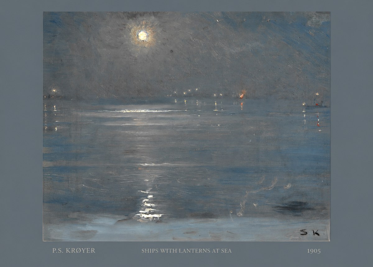 P.S. Krøyer Ships with Lanterns at Sea No6 - Plakat
