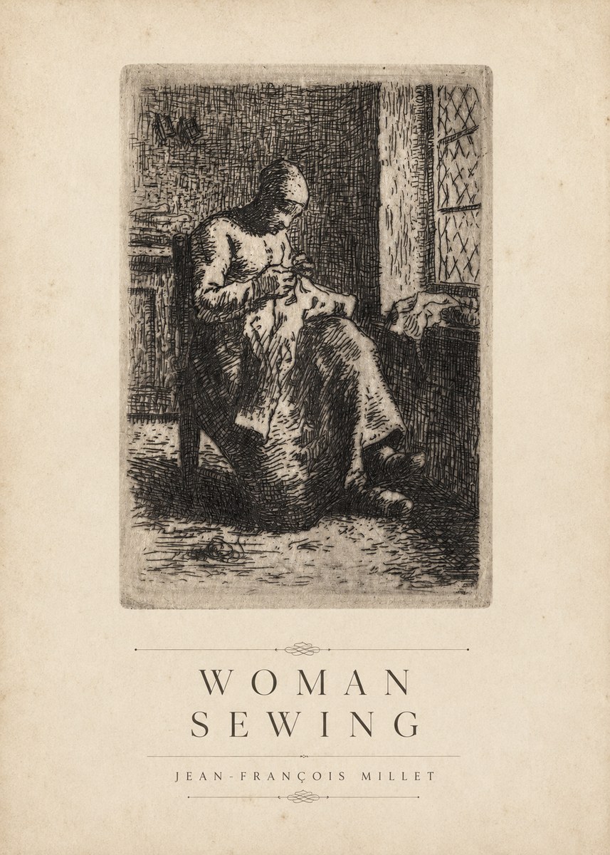 Jean-François Millet Woman Sewing No4 - Plakat