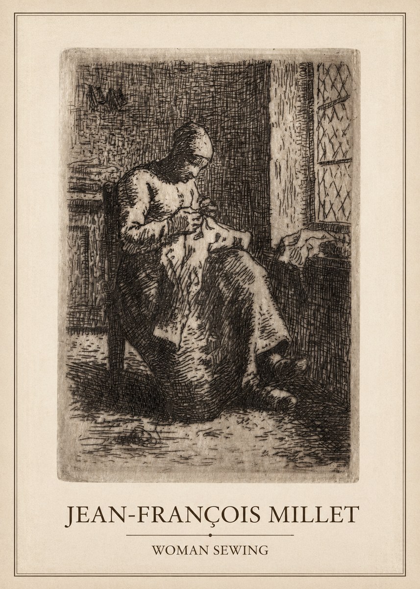 Jean-François Millet Woman Sewing No6 - Plakat