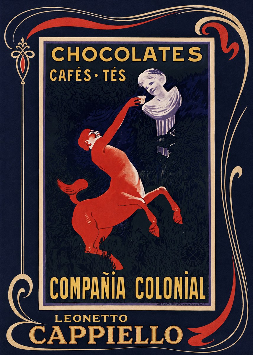 Leonetto Cappiello Chocolates, Cafés, Tés - Compañía Colonial No1 - Plakat