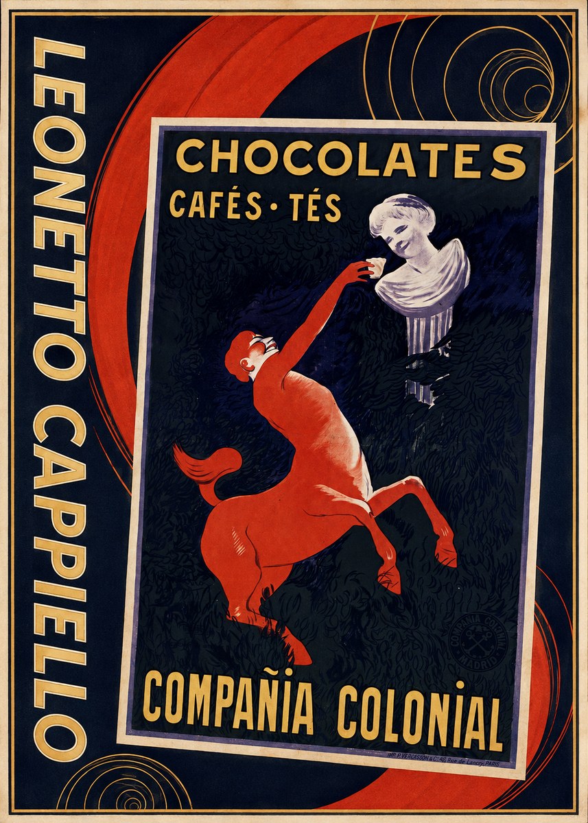 Leonetto Cappiello Chocolates, Cafés, Tés - Compañía Colonial No4 - Plakat