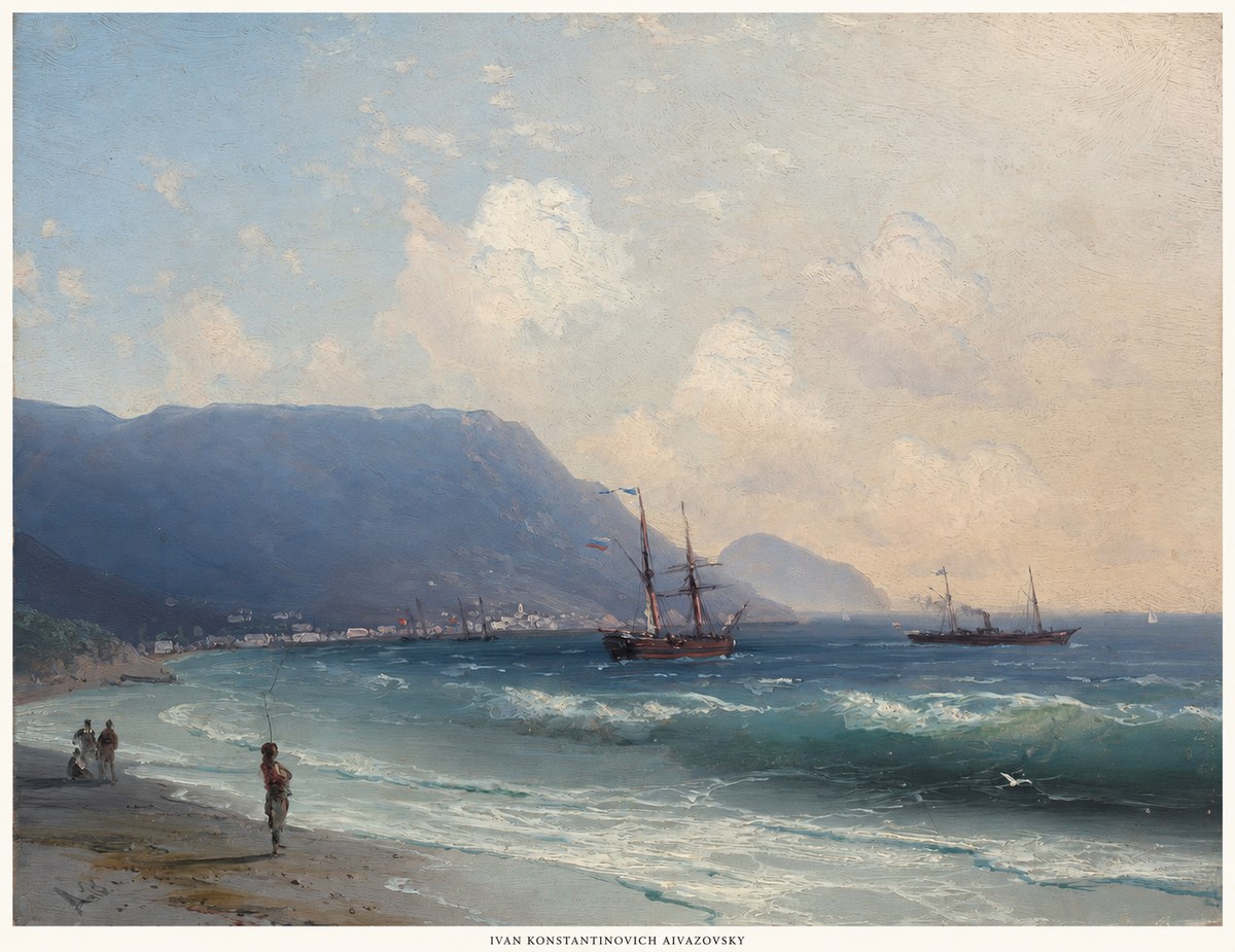 Ivan Konstantinovich Aivazovsky A Coastal View with Fishing Figures No6 - Plakat