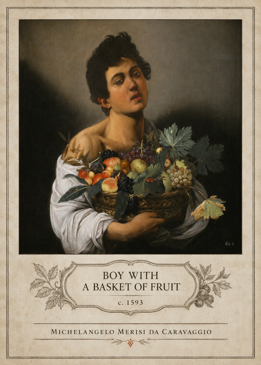 Michelangelo Merisi da Caravaggio Boy with a Basket of Fruit No4 - Plakat