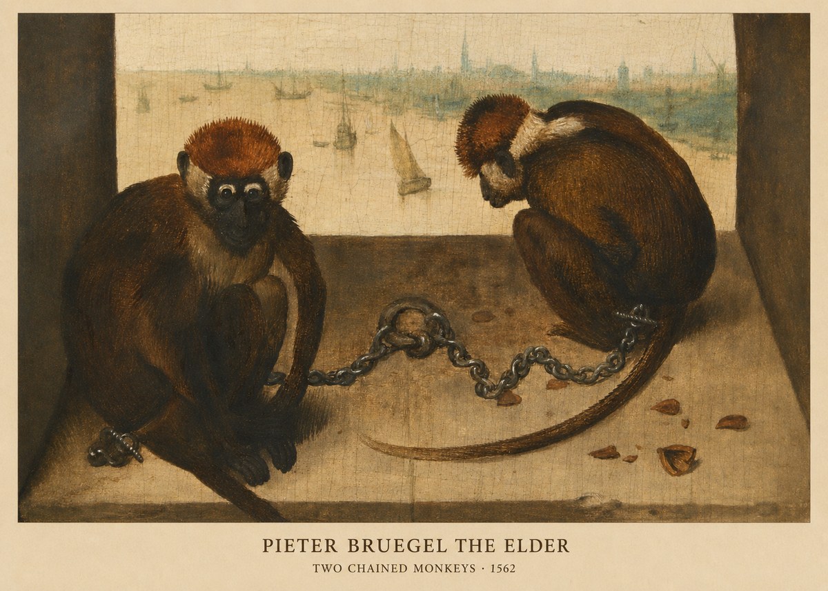 Pieter Bruegel Two Chained Monkeys II No6 - Plakat