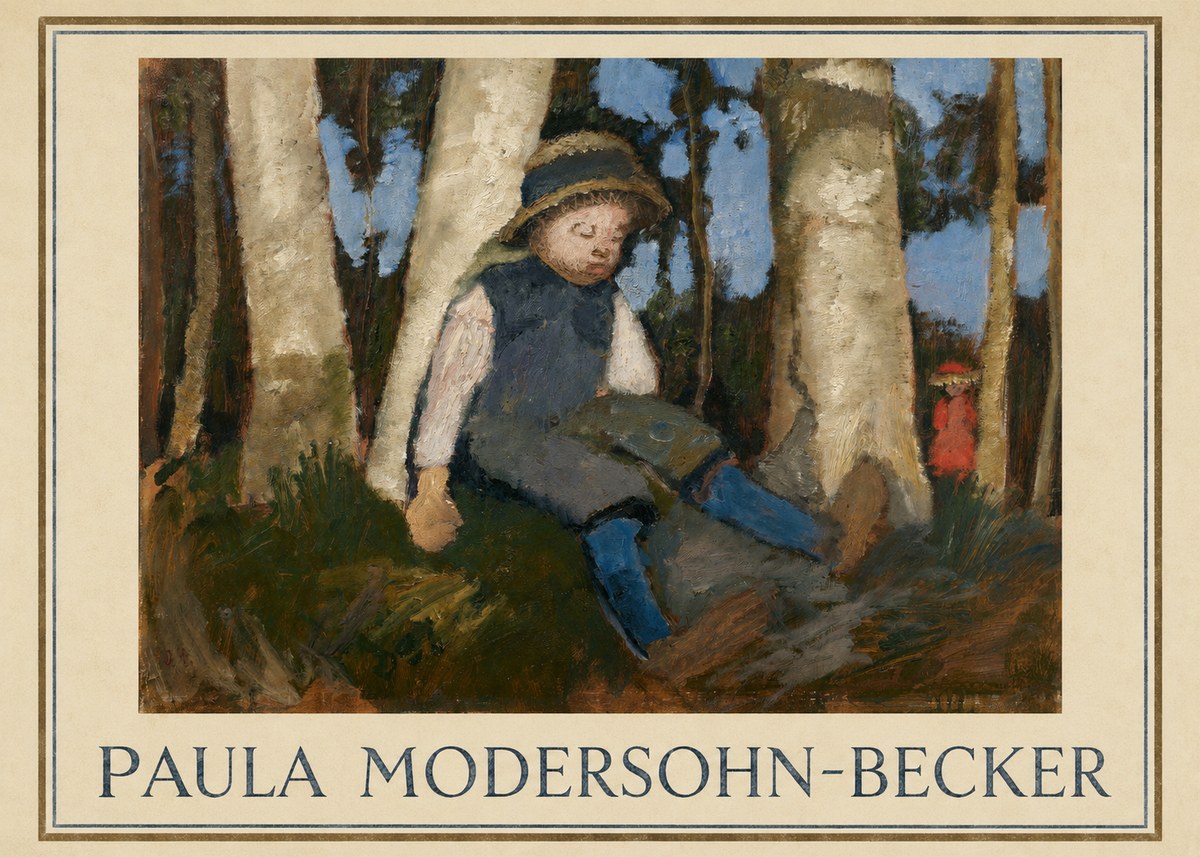 Paula Modersohn-Becker Sleeping Child in a Birch Grove No1 - Plakat