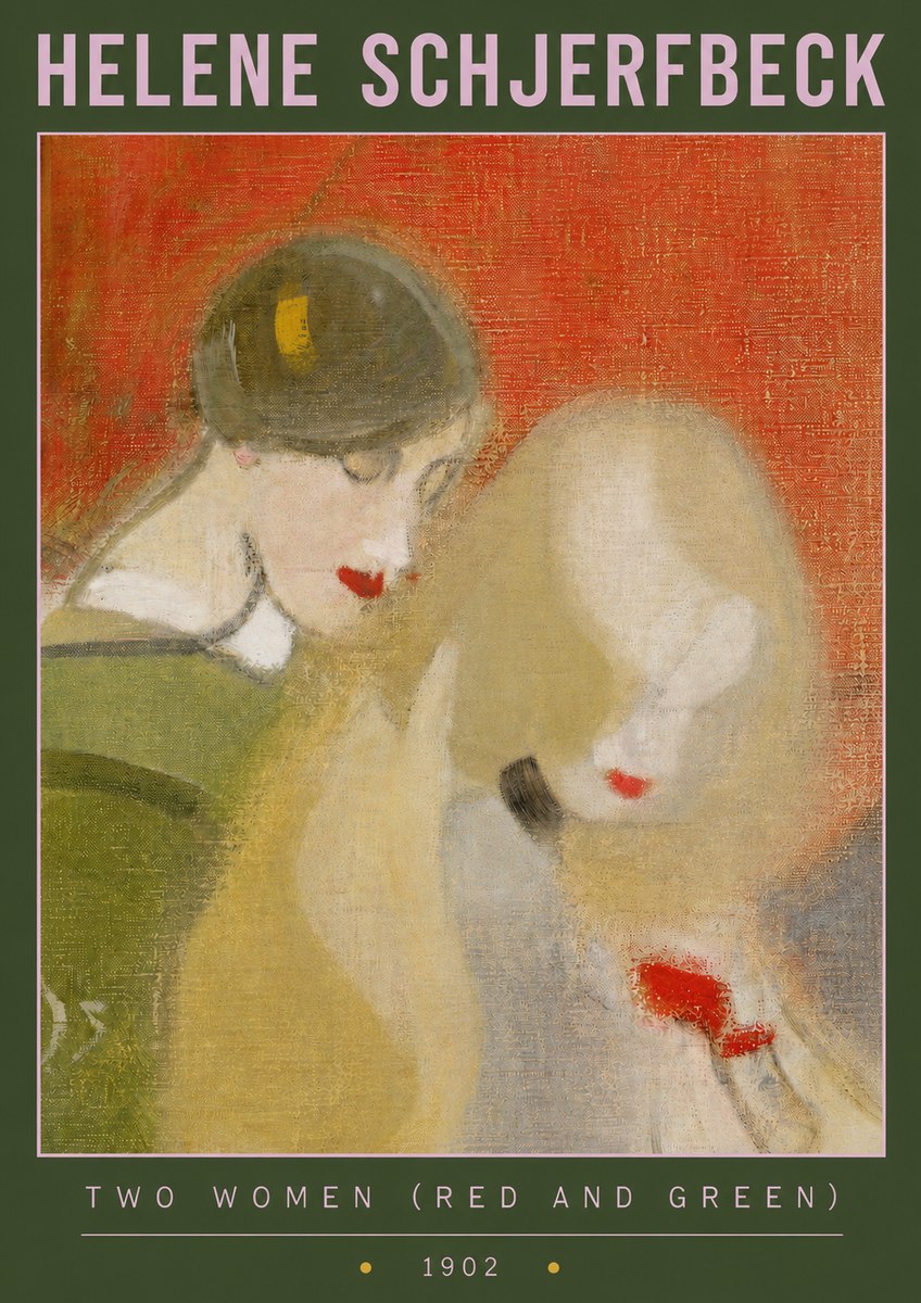 Helene Schjerfbeck Two Women (Red and Green) No3 - Plakat