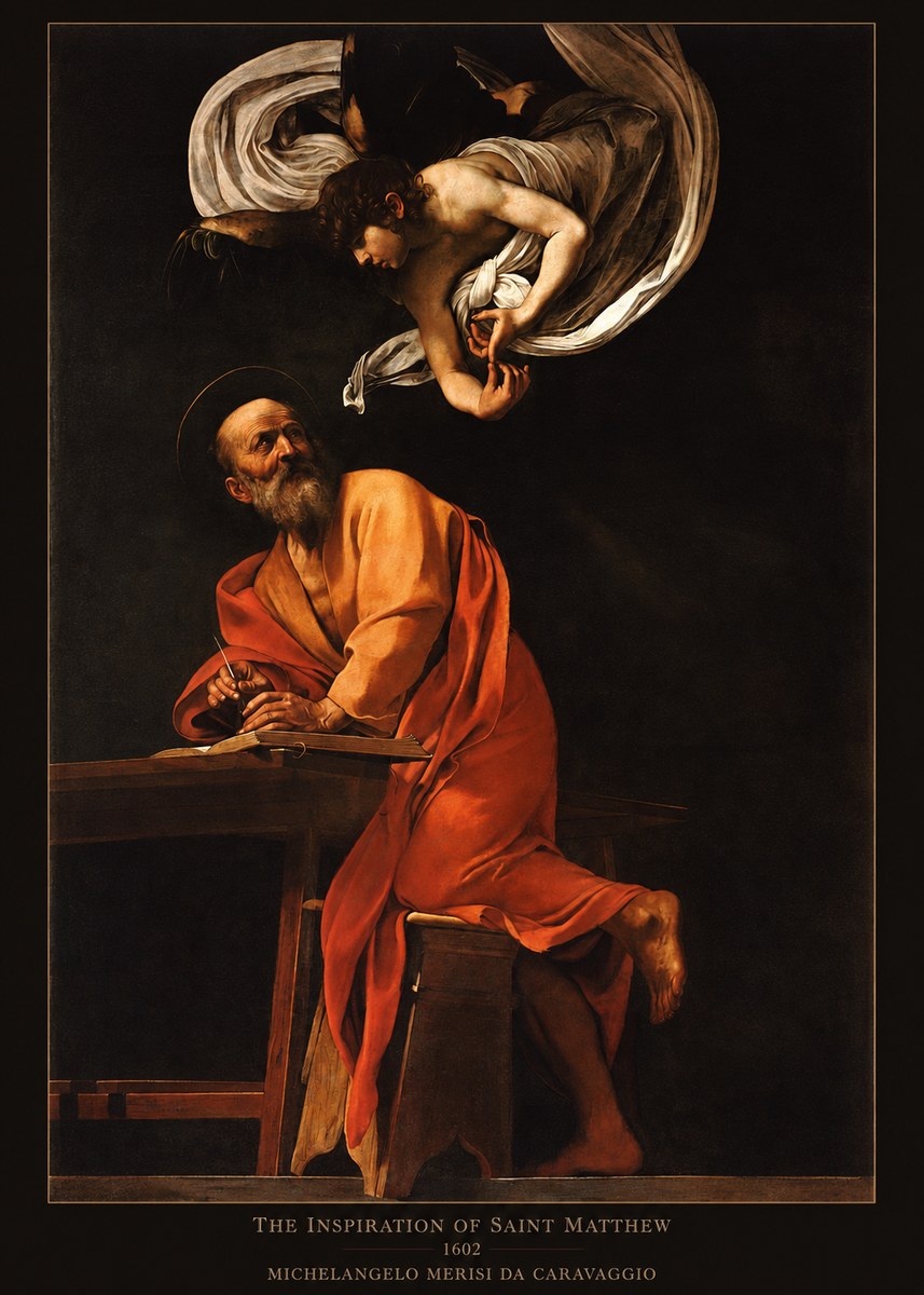 Michelangelo Merisi da Caravaggio The Inspiration of Saint Matthew II No6 - Plakat